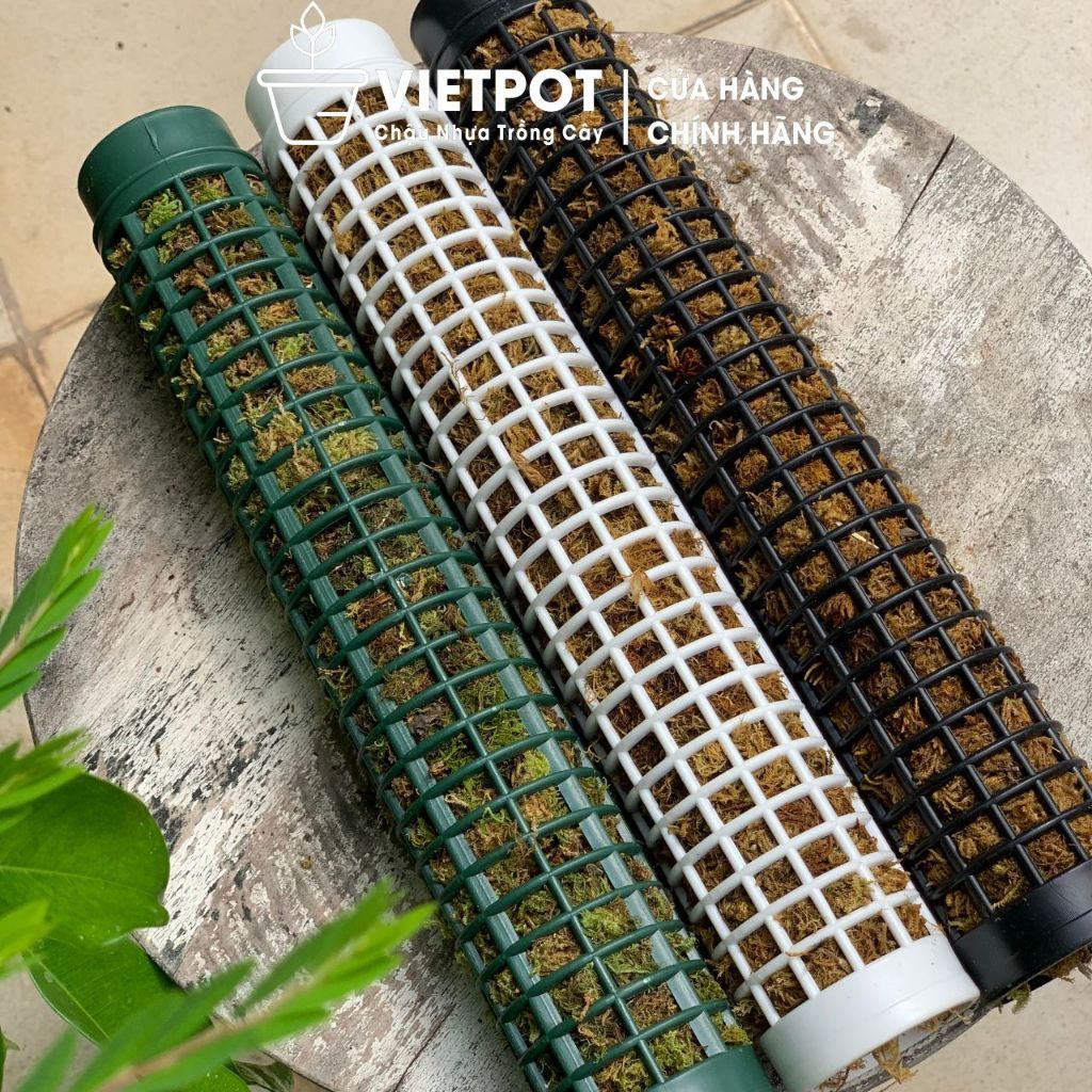  Trụ nhựa đã nhét rêu rừng VIETPOT, 29cm, vừa khớp gắn trụ chậu nhựa VIETPOT, trụ có thể gắn nối dài. 