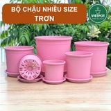  Chậu nhựa trồng cây VIETPOT, màu hồng trơn, trồng kiểng lá, hoa hồng, trang trí ban công, sân vườn. 