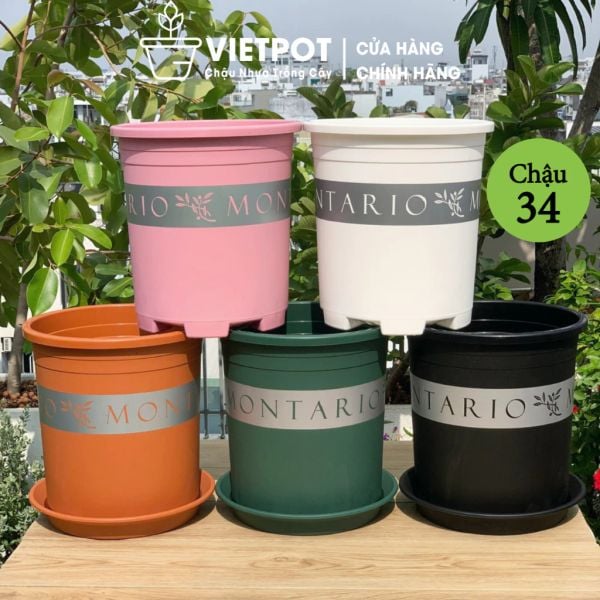  Chậu Nhựa Trồng Cây VIETPOT, size lớn 34x36cm MONTARIO, 6,6gallon, trang trí bàn, sân vườn, ban công 
