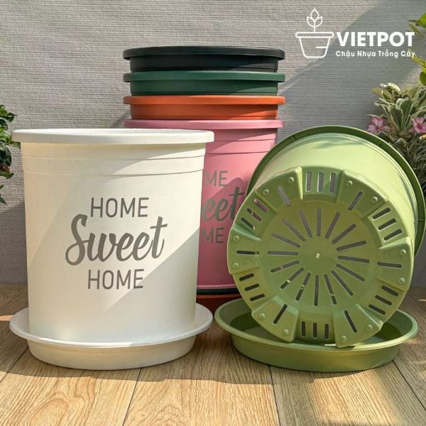  Chậu nhựa trồng cây VIETPOT, size lớn 34x36cm, 6.6gal, Sweet home, trồng hoa kiểng để sân vườn nhà. 