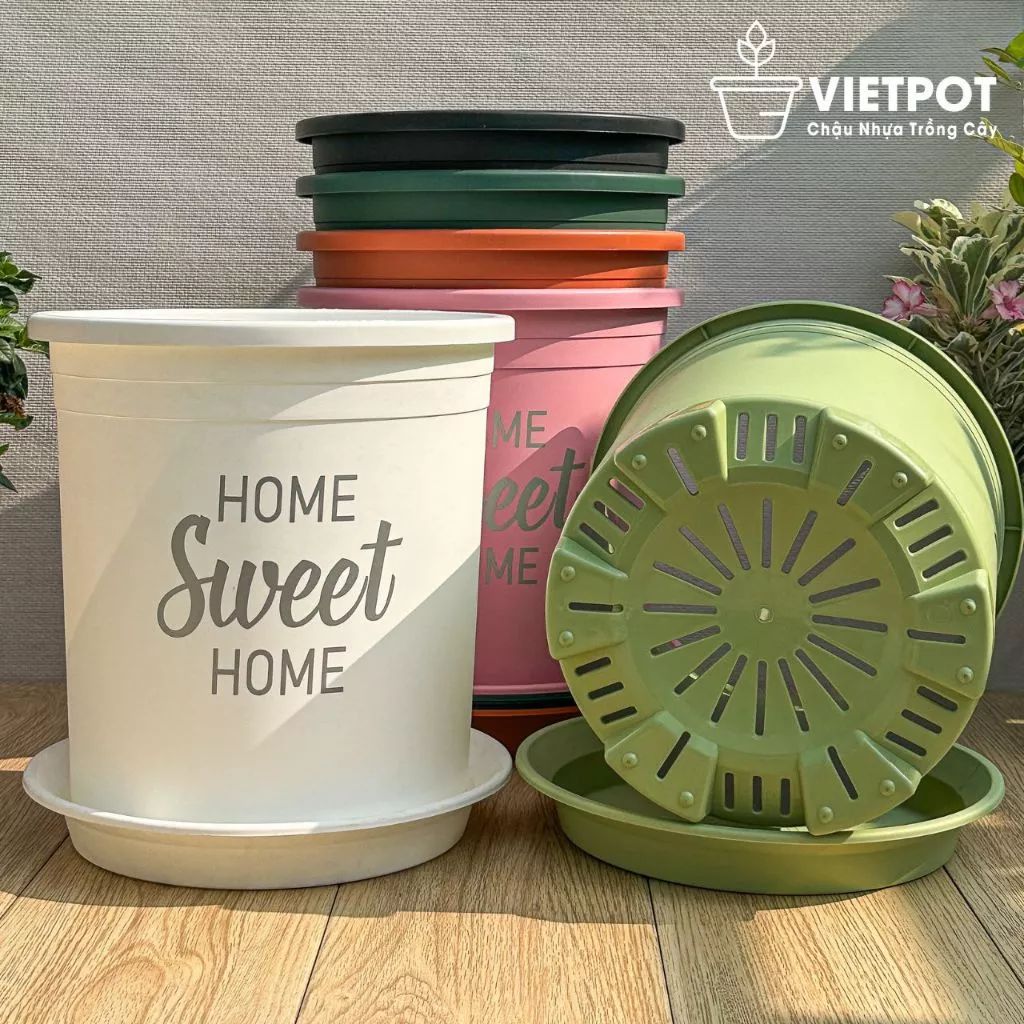  Chậu nhựa trồng cây VIETPOT, size lớn 34x36cm, 6.6gal, Sweet home, trồng hoa kiểng để sân vườn nhà. 