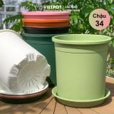  Chậu Nhựa Trồng Cây VIETPOT, size lớn 34x36cm, 6,6gallon, trơn, trang trí bàn, sân vườn, ban công. 