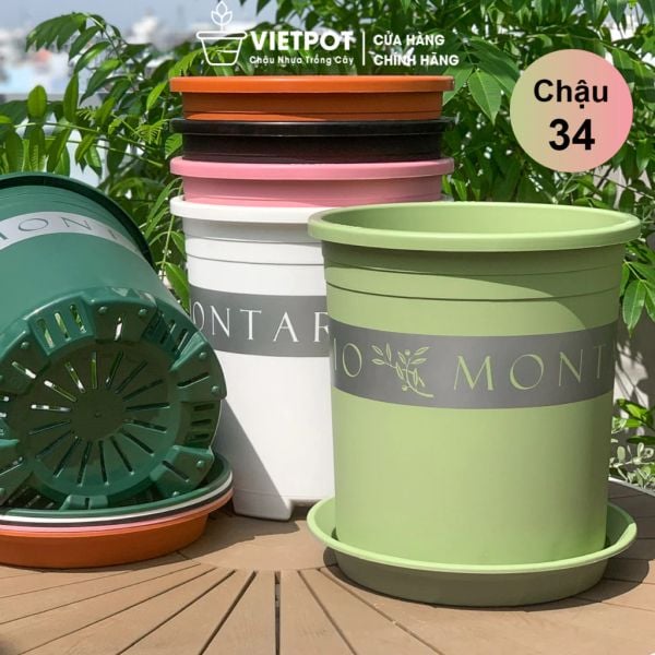  Chậu Nhựa Trồng Cây VIETPOT, size lớn 34x36cm MONTARIO, 6,6gallon, trang trí bàn, sân vườn, ban công 