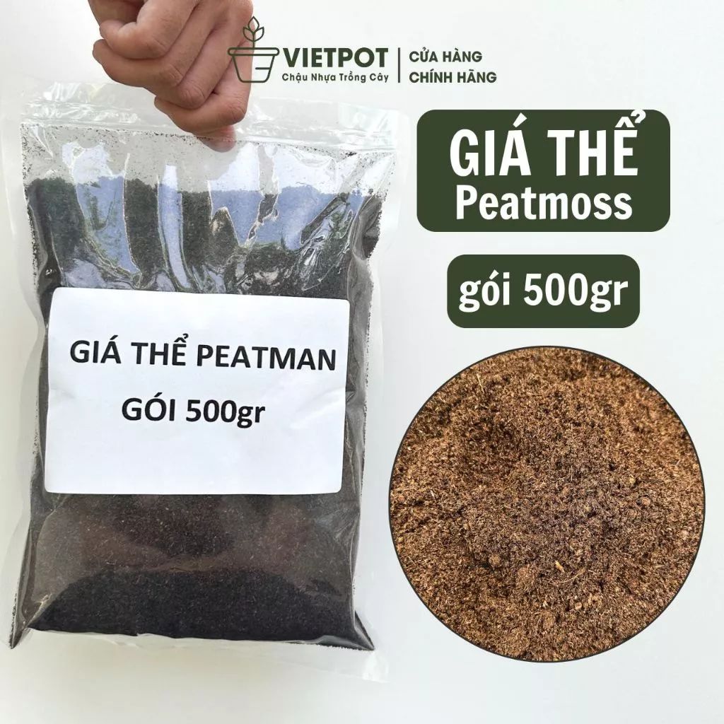  Rêu than bùn peatmoss VIETPOT, bao 500gr, tơi xốp, sạch mầm bệnh, thích hợp trồng hoa kiểng lá 