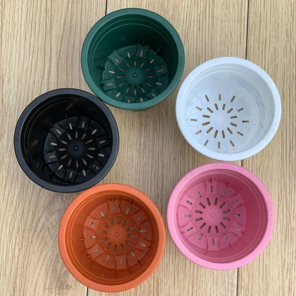  Chậu nhựa trồng cây VIETPOT, size nhỏ 13x11cm, hoa văn Tim, trồng hoa kiểng, để bàn, sân vườn 