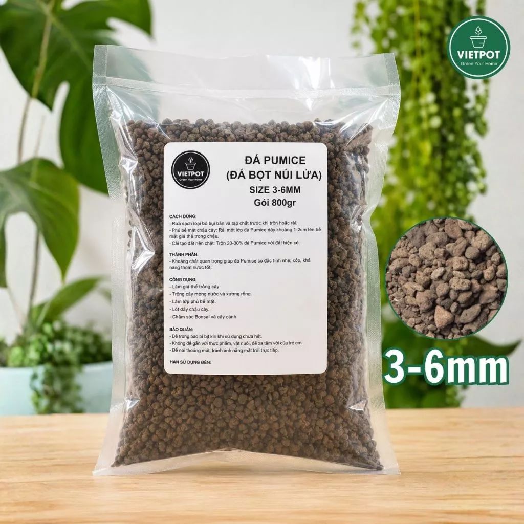  Đá Pumice VIETPOT, bao 800gr, size nhỏ, giá thể trồng cây cung cấp khoáng chất cho hoa, xương rồng 