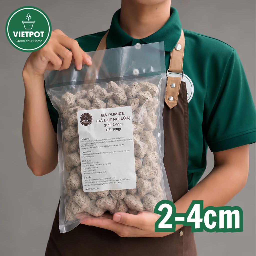  Đá Pumice VIETPOT, bao 800gr, size 1-2cm, giá thể trồng cây cung cấp khoáng chất cho hoa, xương rồng 