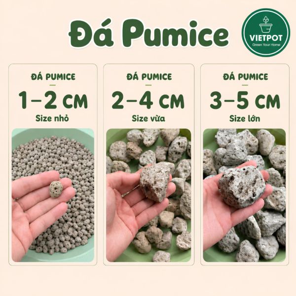  Đá Pumice VIETPOT, bao 800gr, size 1-2cm, giá thể trồng cây cung cấp khoáng chất cho hoa, xương rồng 