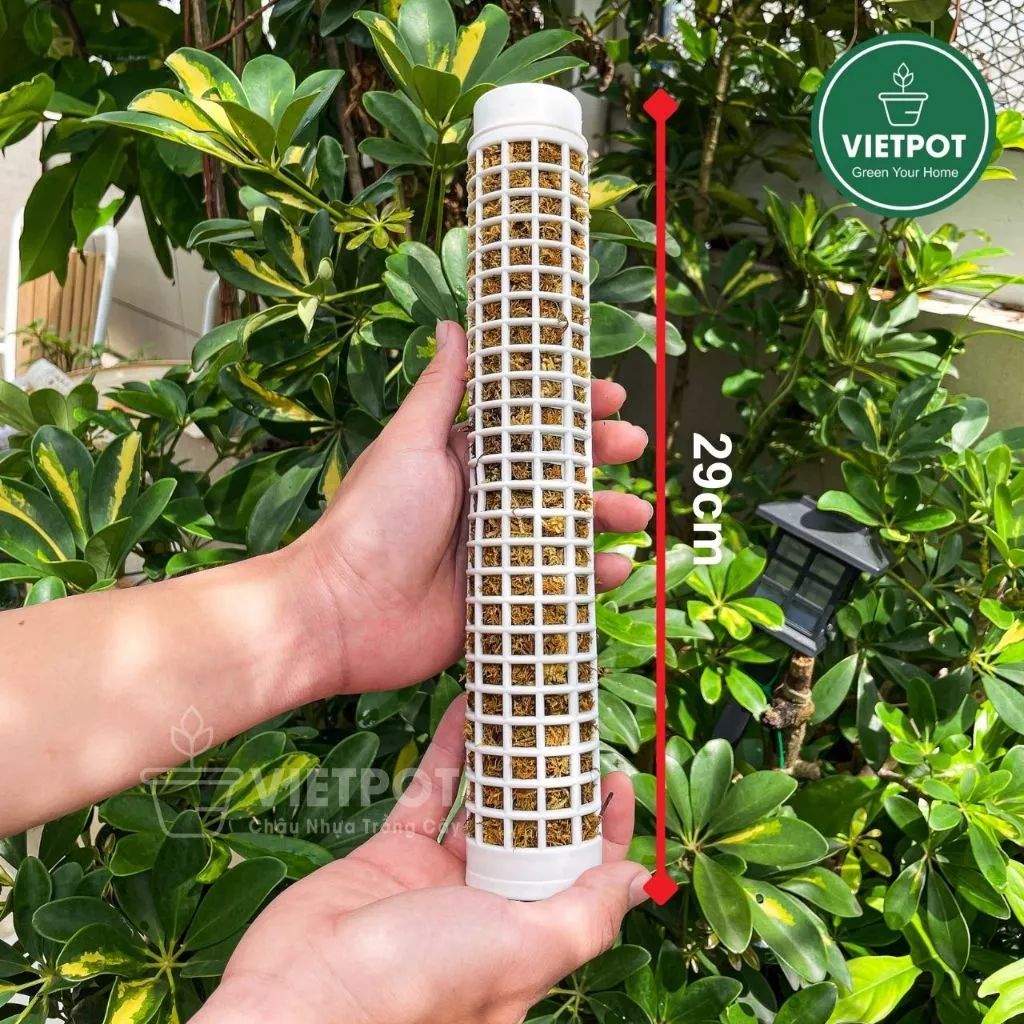  Trụ nhựa đã nhét rêu rừng VIETPOT, 29cm, vừa khớp gắn trụ chậu nhựa VIETPOT, trụ có thể gắn nối dài. 