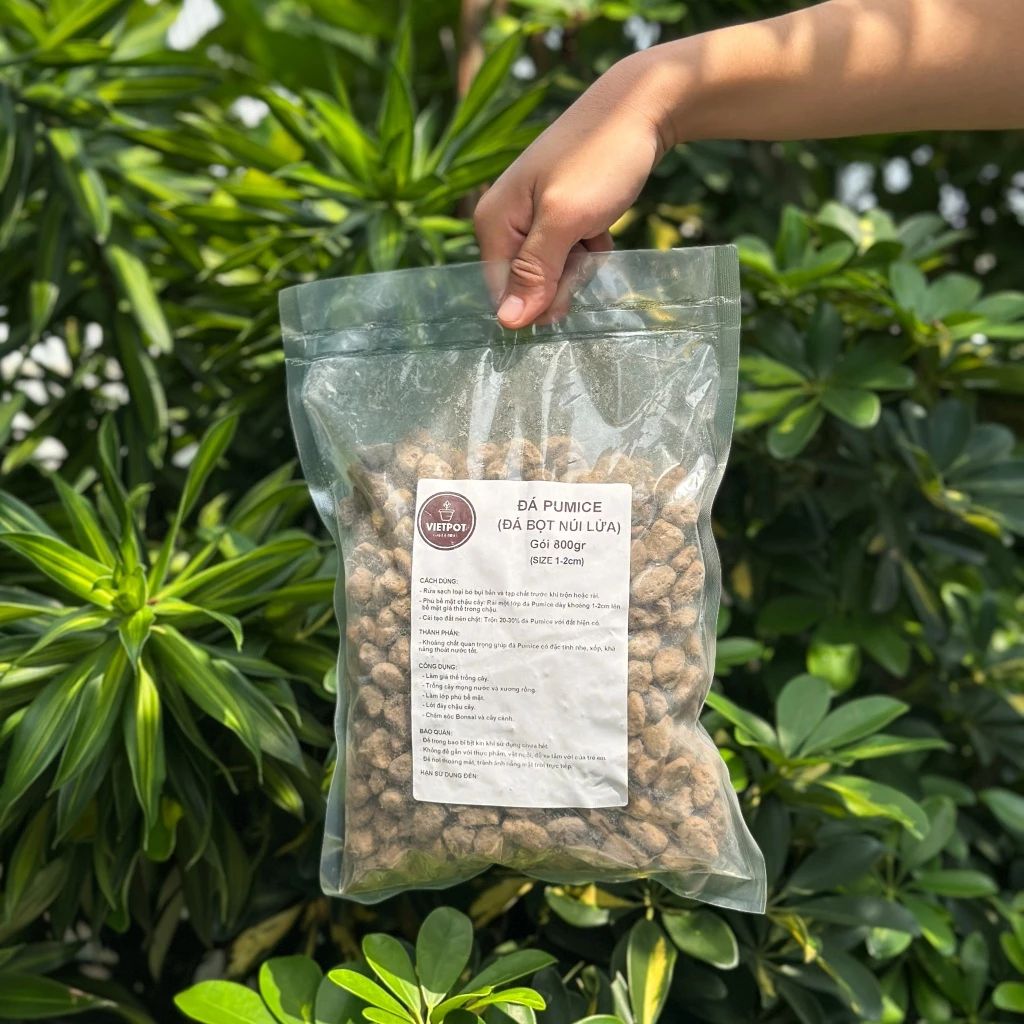  Đá Pumice VIETPOT, bao 800gr, size 1-2cm, giá thể trồng cây cung cấp khoáng chất cho hoa, xương rồng 