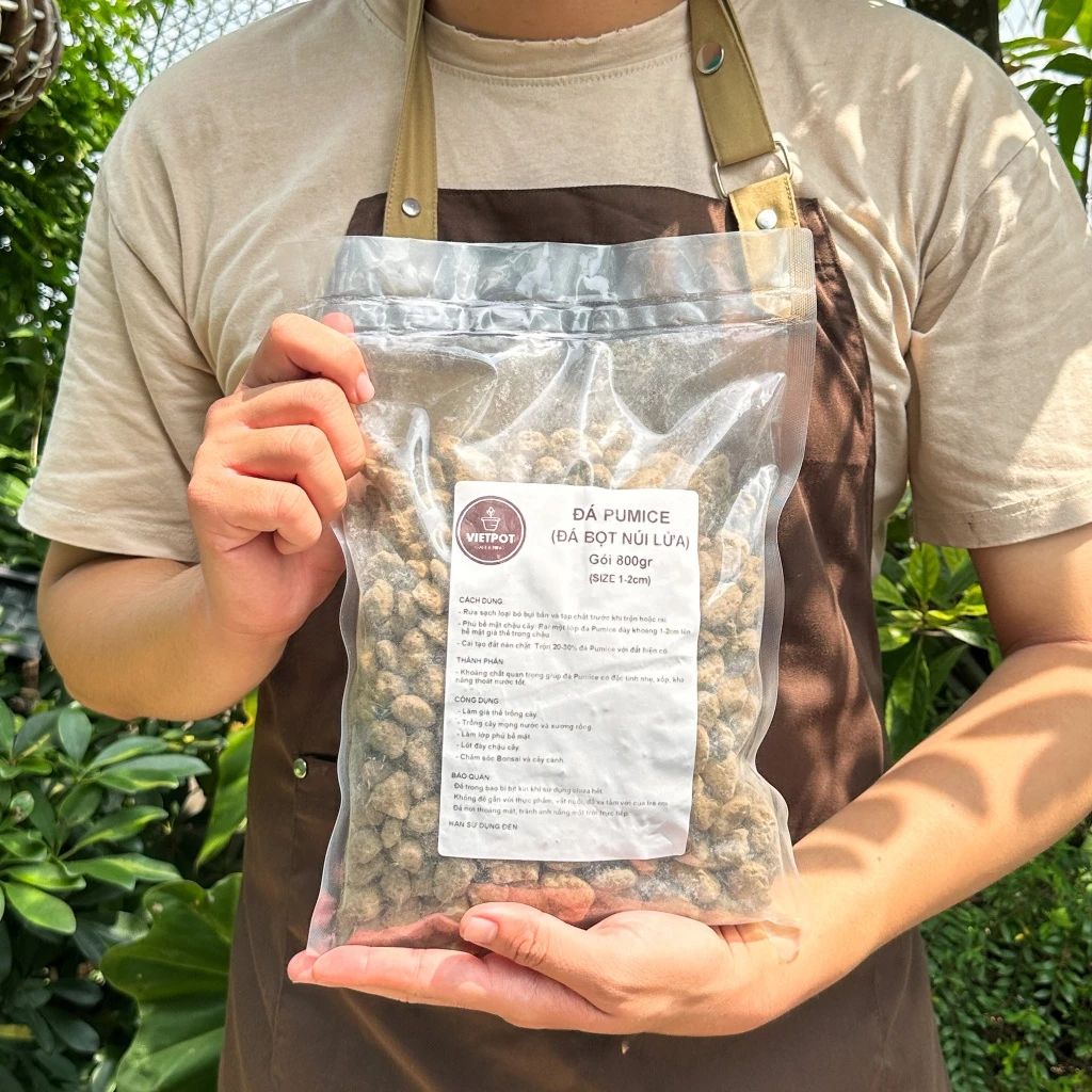  Đá Pumice VIETPOT, bao 800gr, size 1-2cm, giá thể trồng cây cung cấp khoáng chất cho hoa, xương rồng 