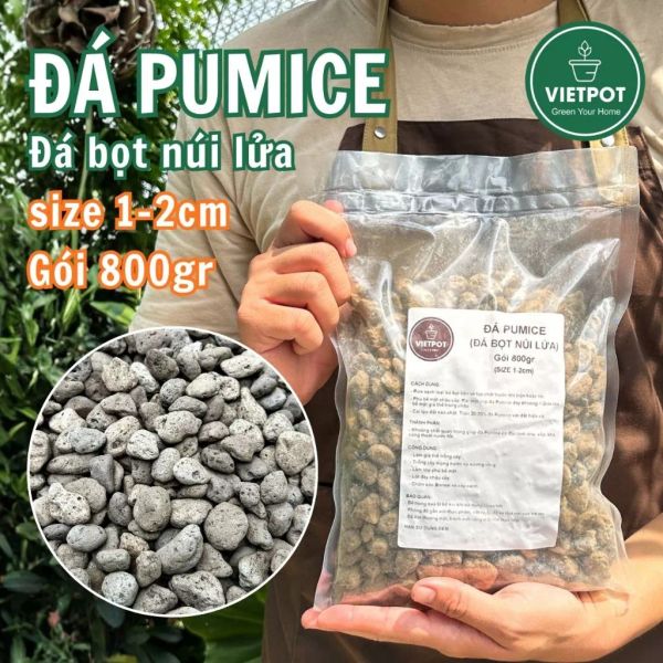  Đá Pumice VIETPOT, bao 800gr, size 1-2cm, giá thể trồng cây cung cấp khoáng chất cho hoa, xương rồng 