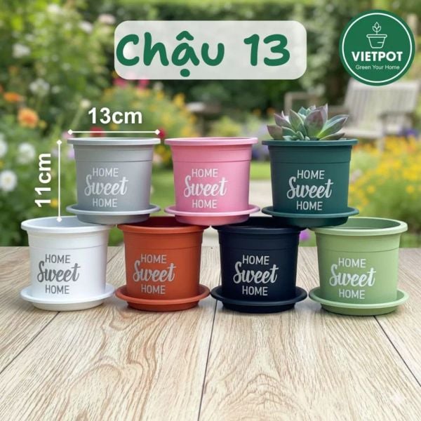  Chậu nhựa trồng cây VIETPOT, size nhỏ 13x11cm, Sweet Home, trồng hoa kiểng, để sân vườn, bàn. 