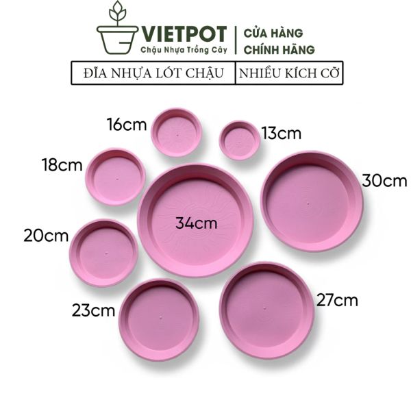  Đĩa nhựa mỏng nhẹ lót chậu cây VIETPOT, màu hồng, cây cảnh, trang trí nhà vườn, ban công 