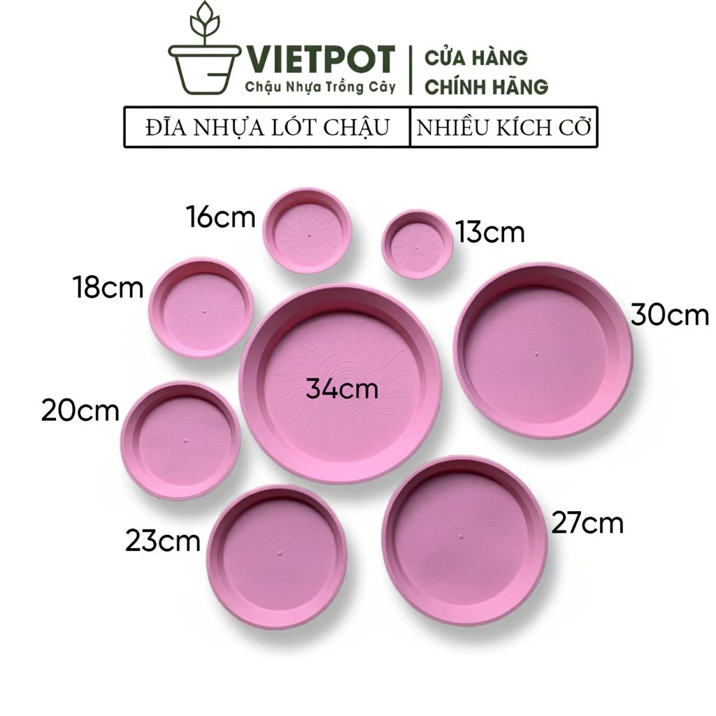  Đĩa nhựa mỏng nhẹ lót chậu cây VIETPOT, màu hồng, cây cảnh, trang trí nhà vườn, ban công 