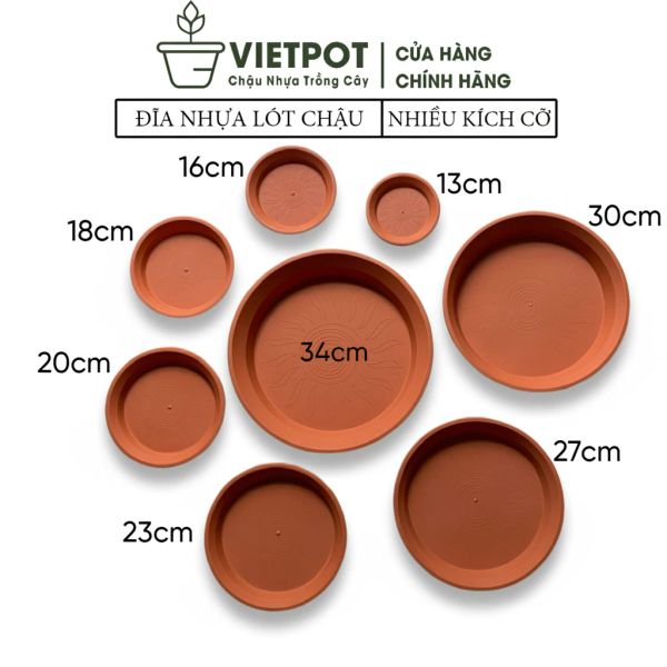  Đĩa nhựa mỏng nhẹ lót chậu cây VIETPOT, màu cam, cây cảnh, trang trí nhà vườn, ban công 