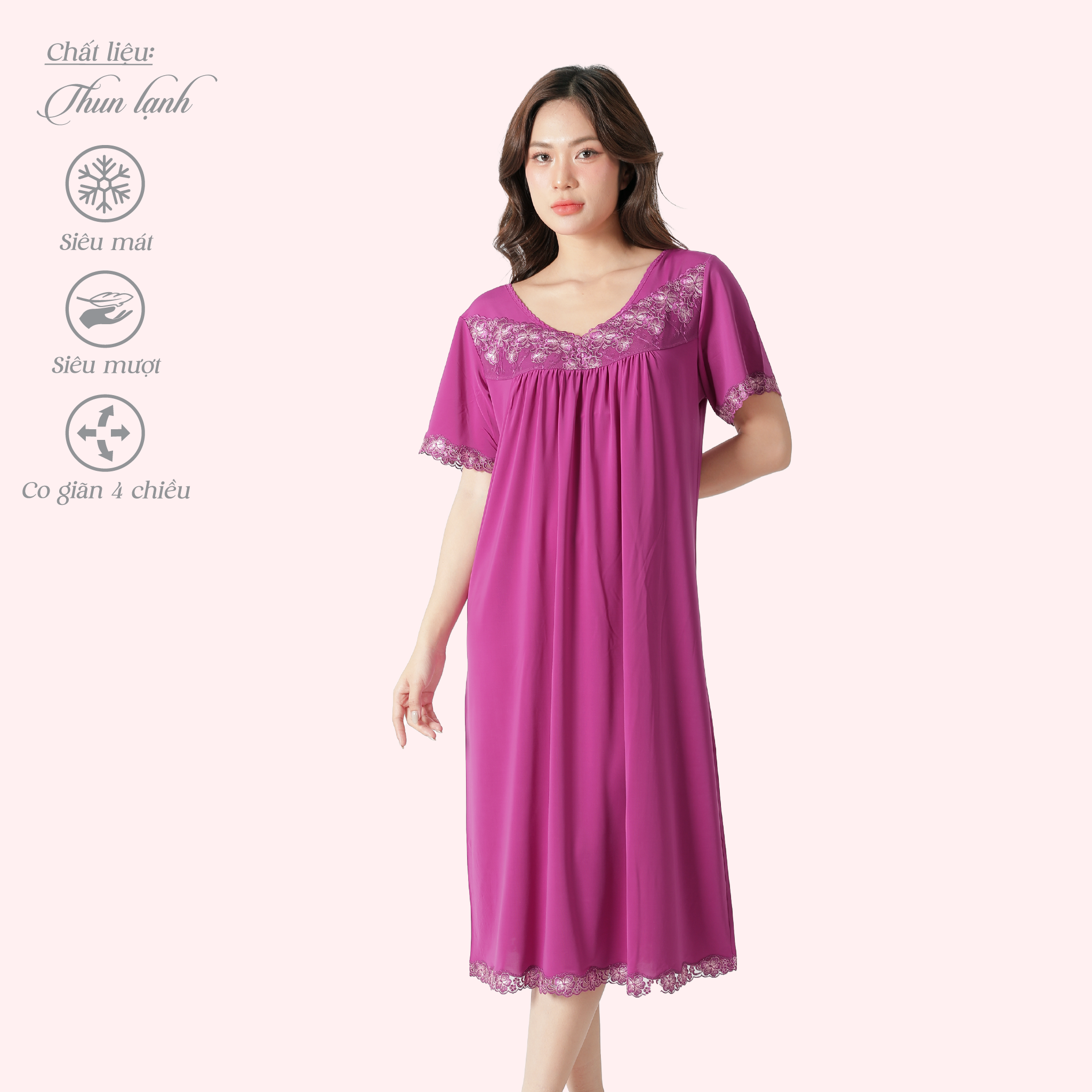 Áo ngủ, Váy ngủ tay ngắn chất thun lạnh siêu bền 012p 8034