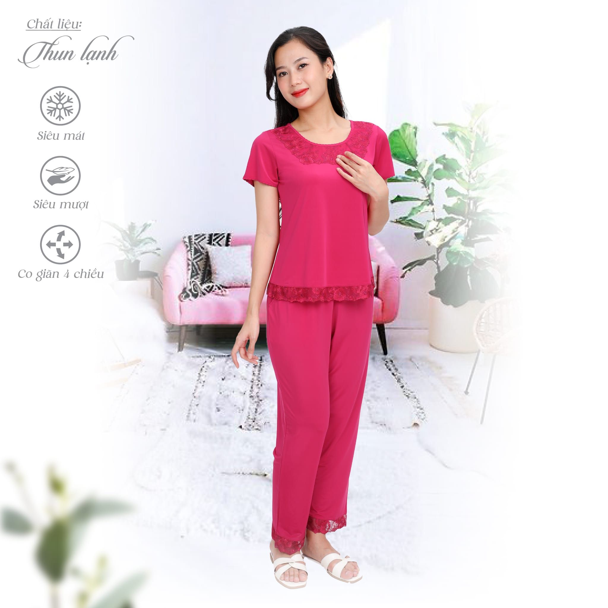 Set đồ bộ nữ kiểu quần dài tay ngắn chất thun lạnh siêu bền 013p 3335