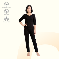 Set đồ bộ nữ kiểu quần dài tay lỡ chất cotton spandex co dãn 4 chiều mịm mát 023p 3415