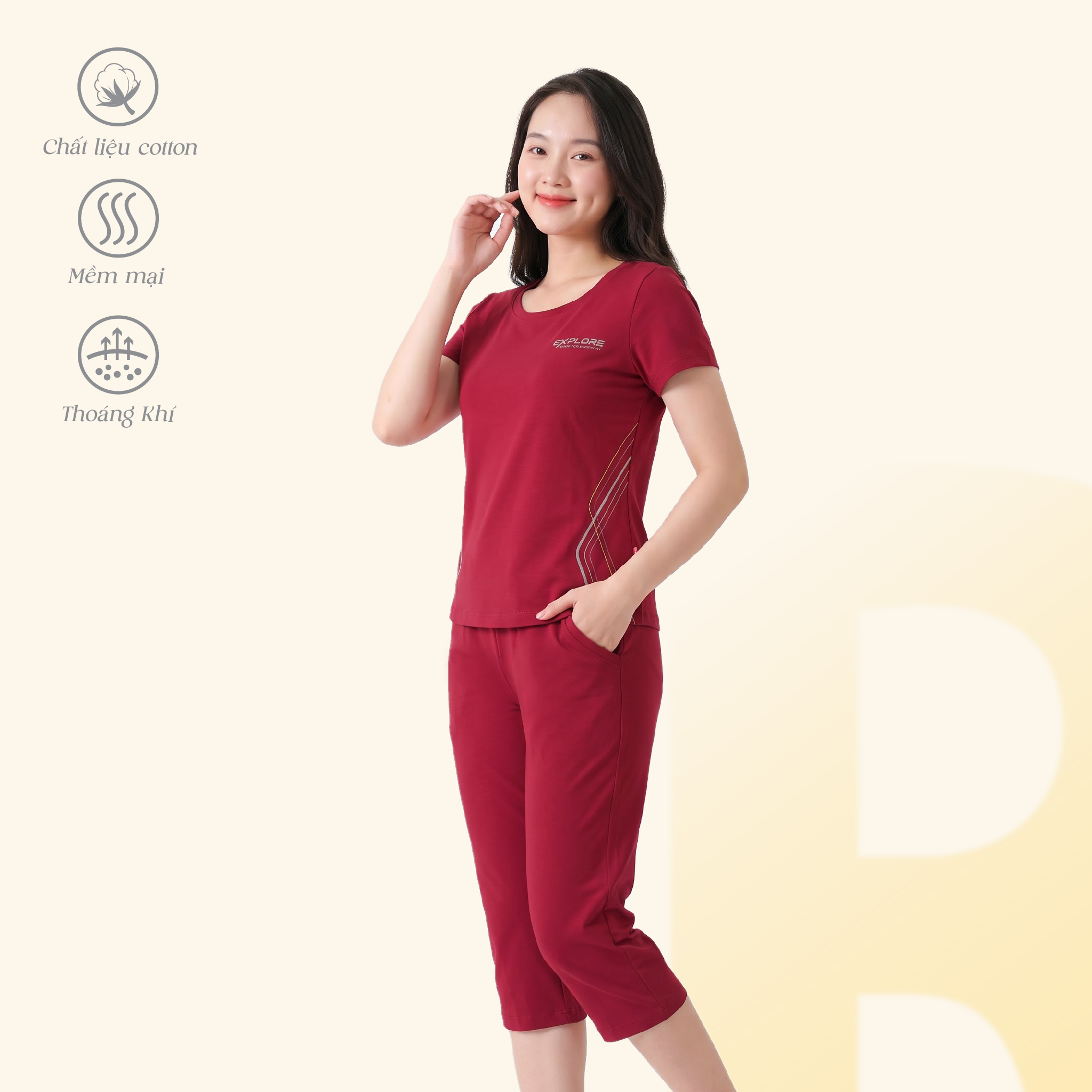 Set đồ bộ nữ kiểu quần lửng áo tay ngắn chất cotton siêu mát 024p 4326