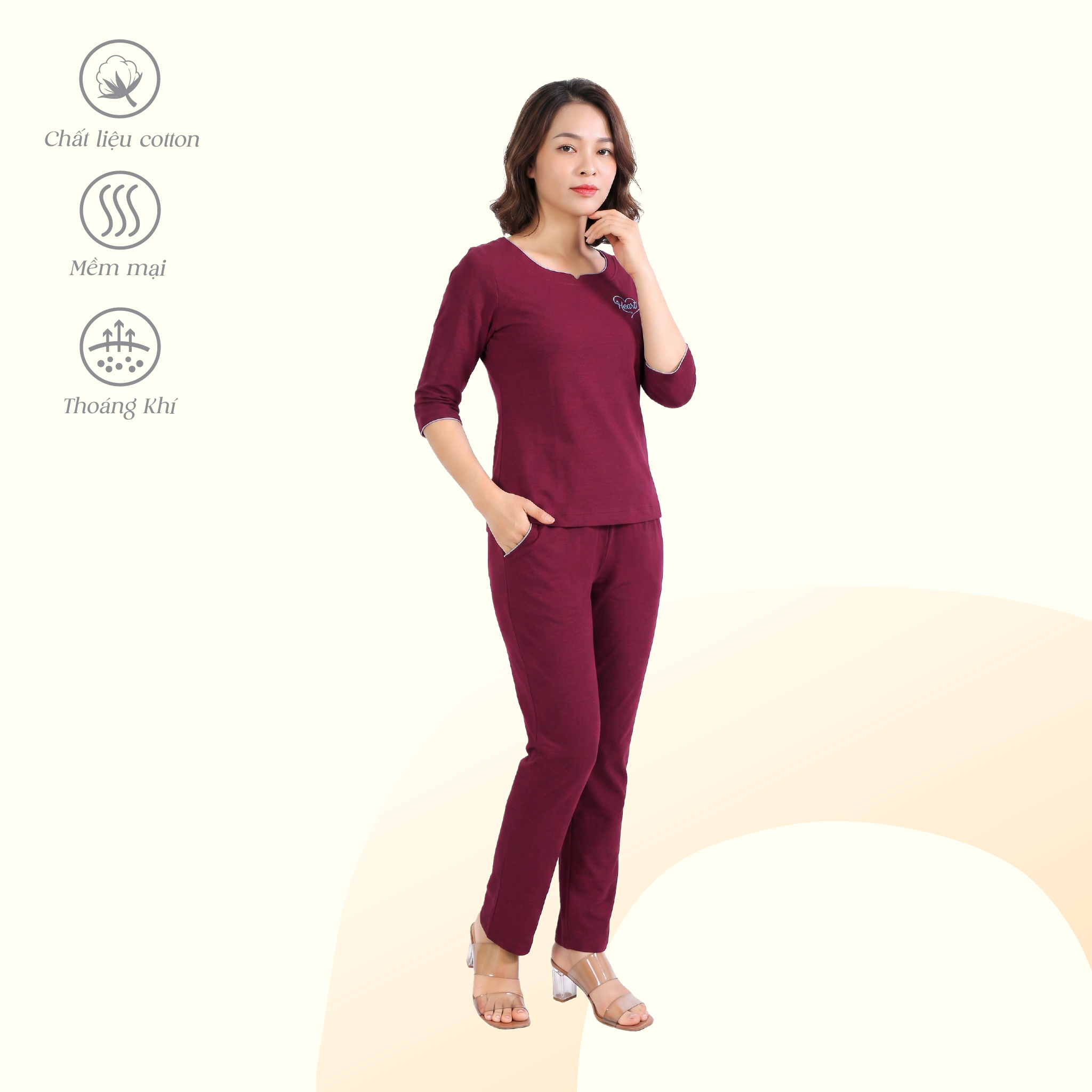 Set đồ bộ nữ kiểu quần dài tay lỡ chất cotton spandex co dãn 4 chiều mịm mát 023p 3415