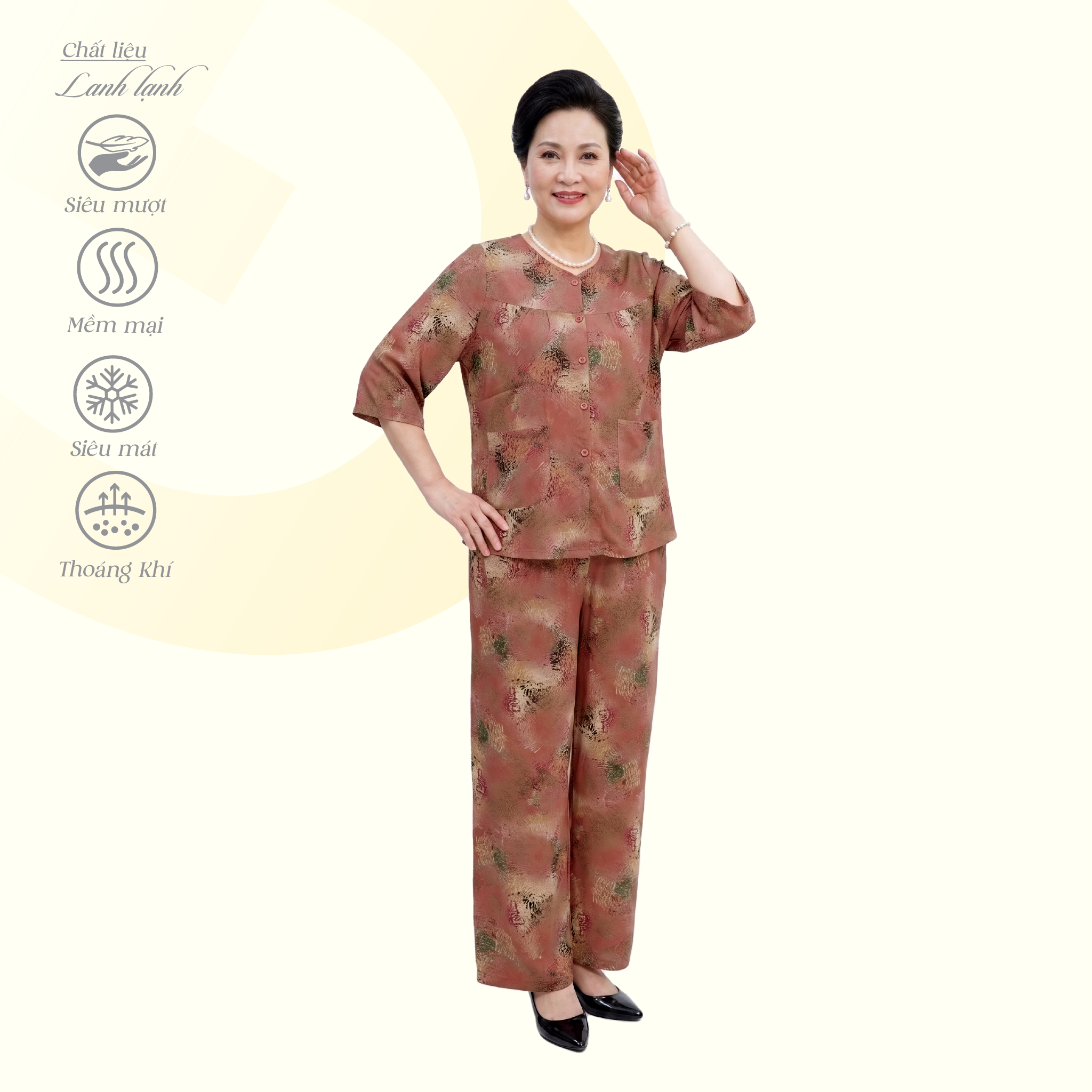 Set đồ bộ nữ kiểu quần dài tay lở chất lanh lạnh siêu bền 253p 6079