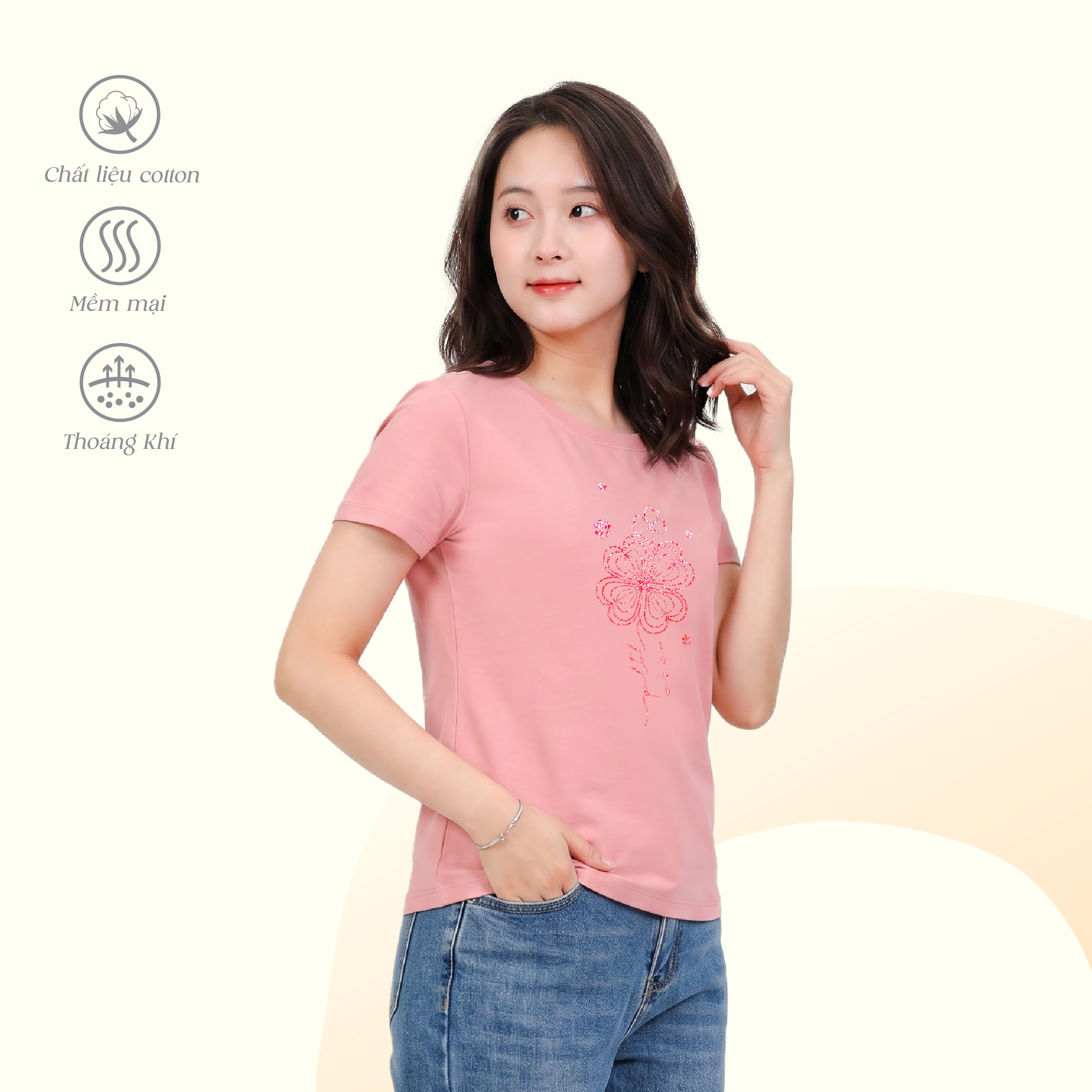Áo thun nữ tay ngắn cổ tròn form suông chất Cotton co dãn 4 chiều 020p 0379