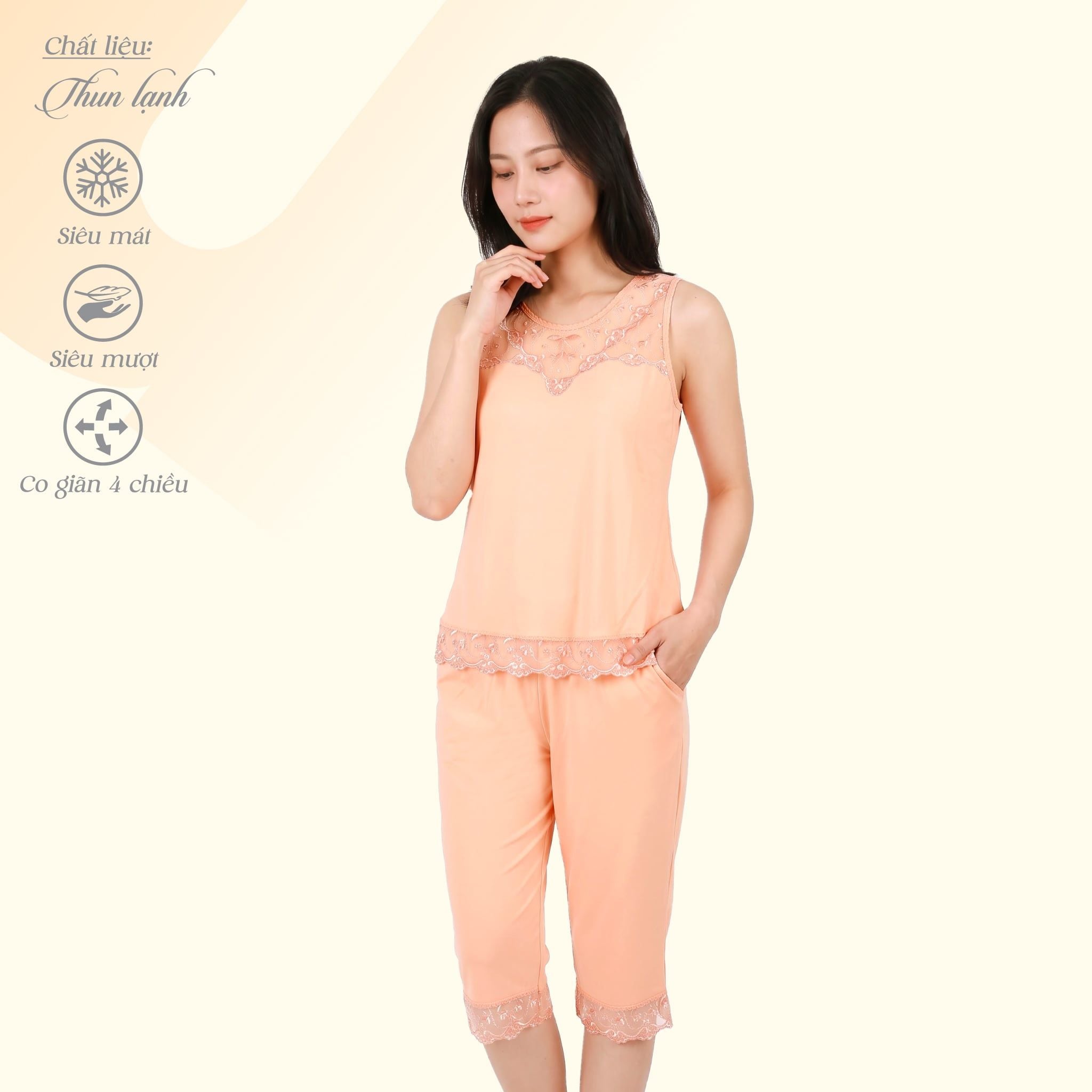 Set đồ bộ nữ kiểu quần lửng tay Bản chất thun lạnh siêu bền 014p 7036