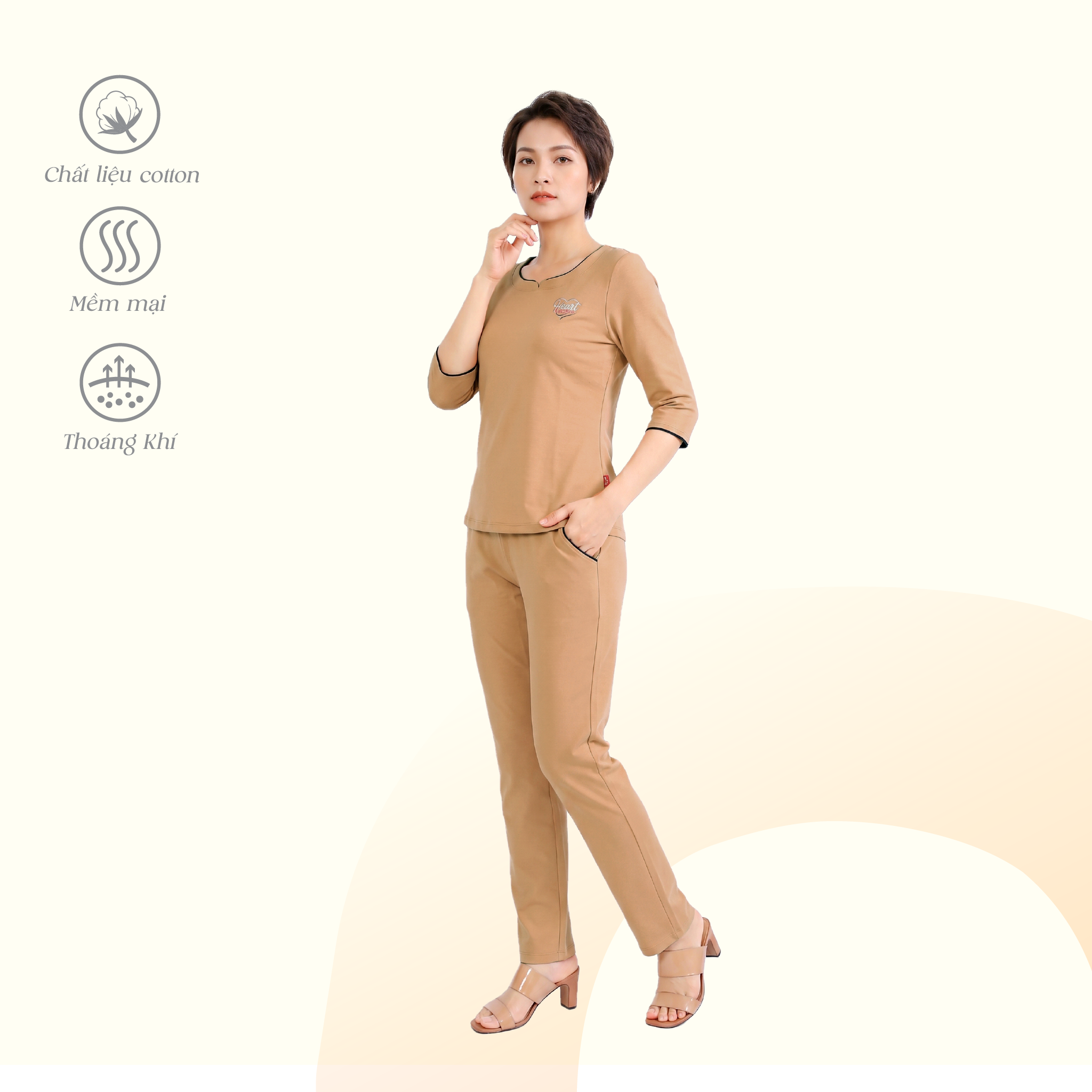 Set đồ bộ nữ kiểu quần dài tay lỡ chất cotton spandex co dãn 4 chiều mịm mát 023p 3415