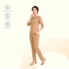Set đồ bộ nữ kiểu quần dài tay lỡ chất cotton spandex co dãn 4 chiều mịm mát 023p 3415