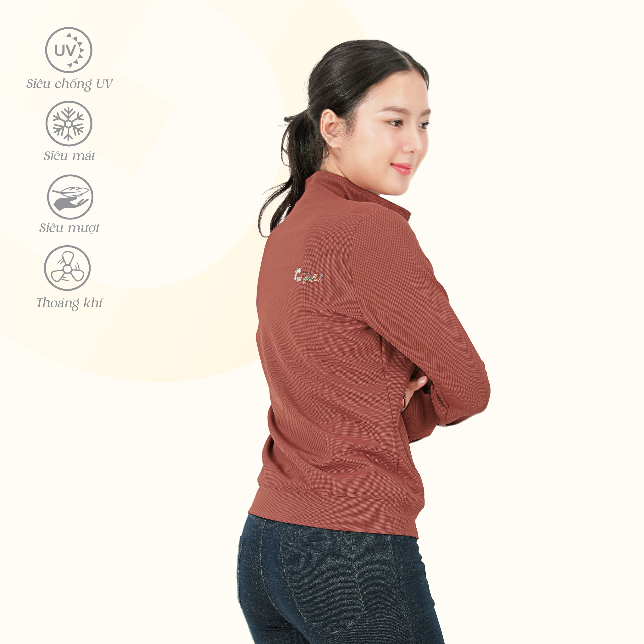 Áo khoác không nón nữ chống nắng, chống UV chất kim cương 611p 1352