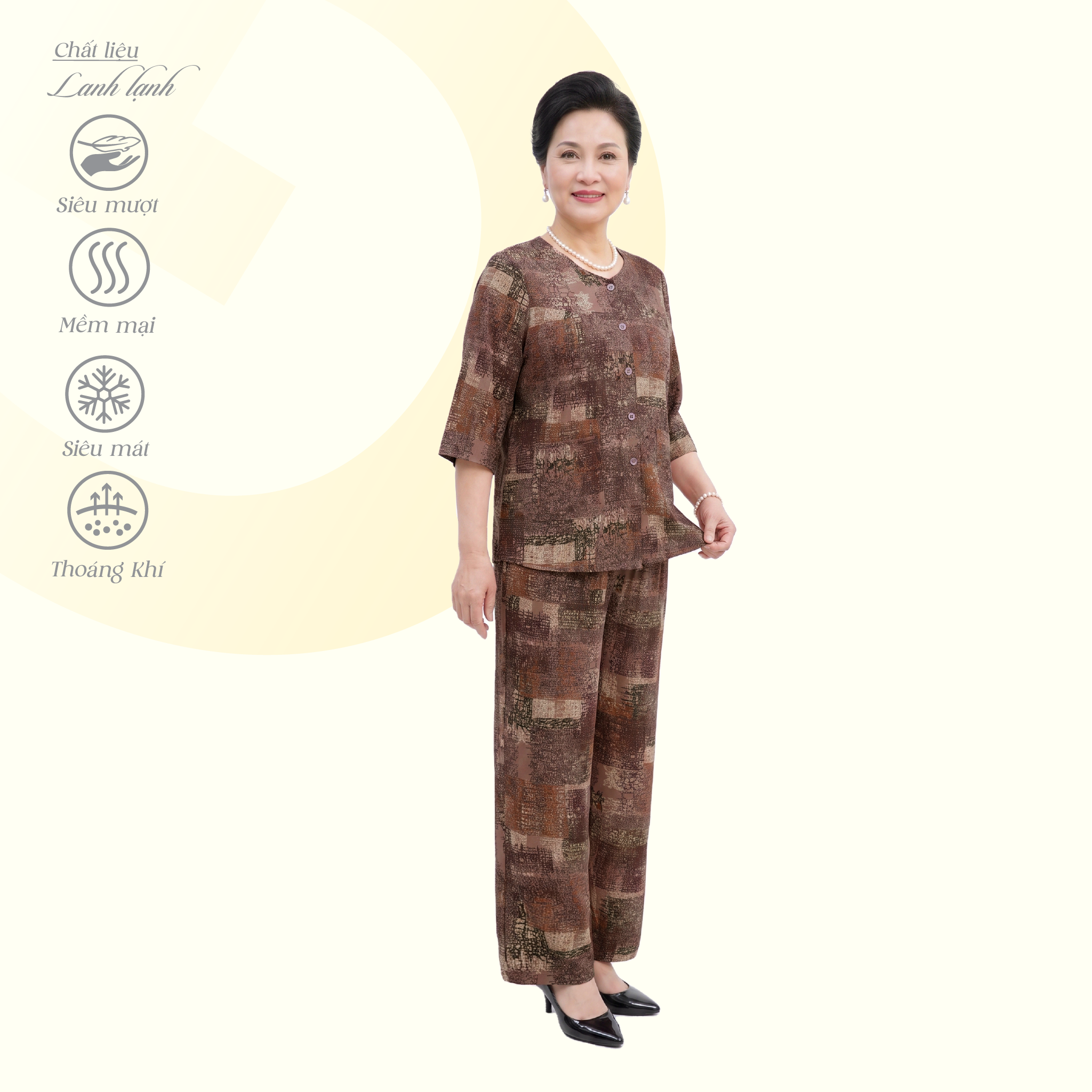 Set đồ bộ nữ kiểu quần dài tay lở chất lanh lạnh siêu bền 253p 6079