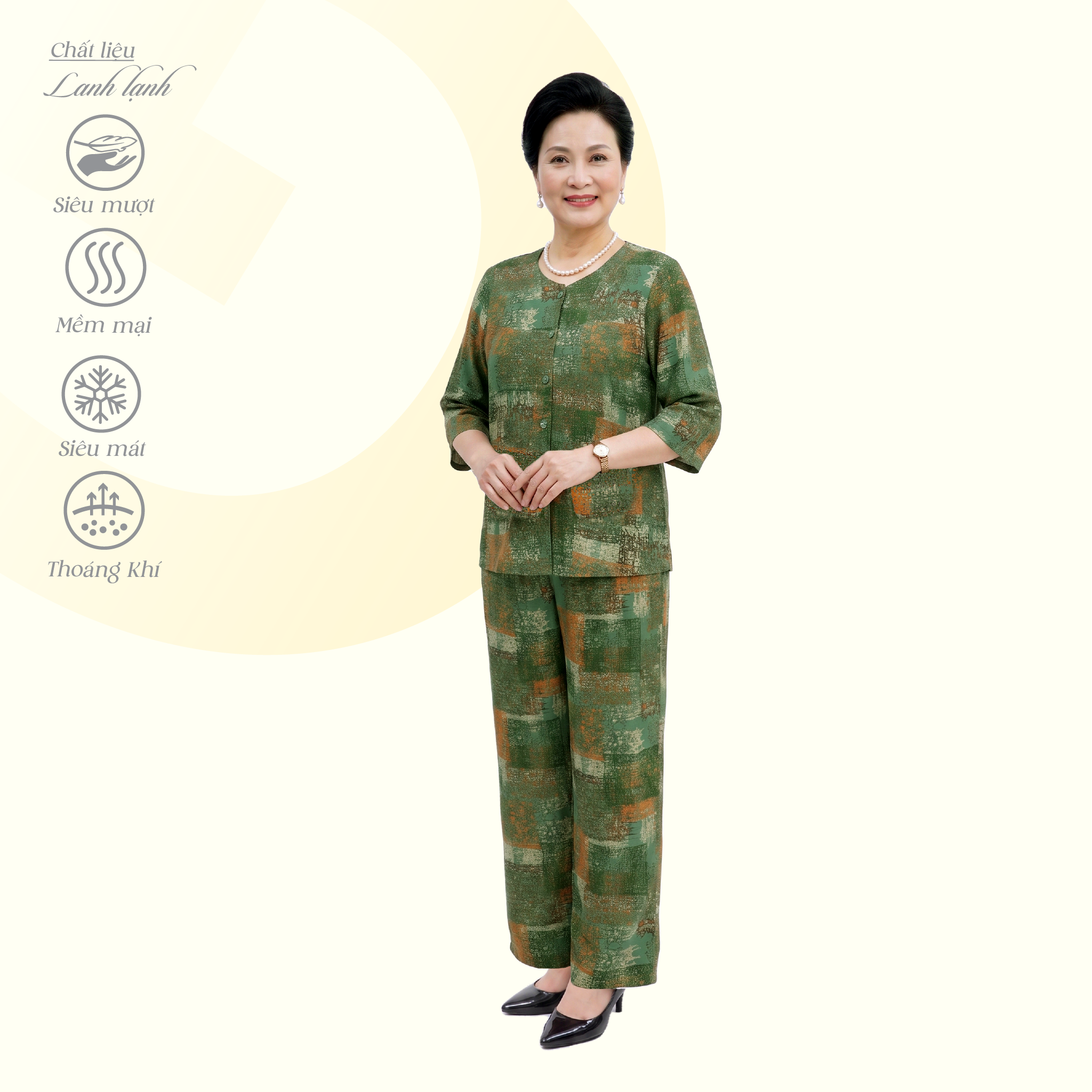 Set đồ bộ nữ kiểu quần dài tay lở chất lanh lạnh siêu bền 253p 6079