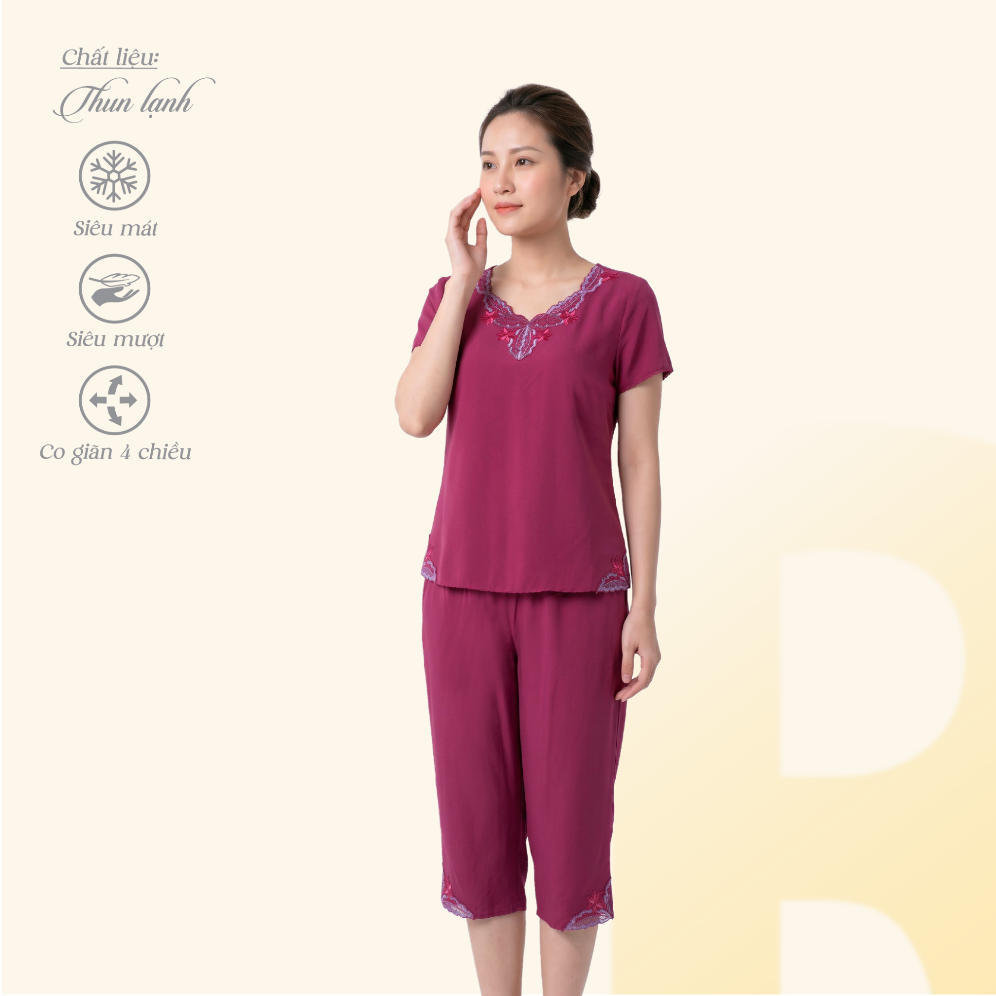 Set đồ bộ nữ kiểu quần lửng Tay Ngắn chất thun lạnh siêu bền 014p 6098