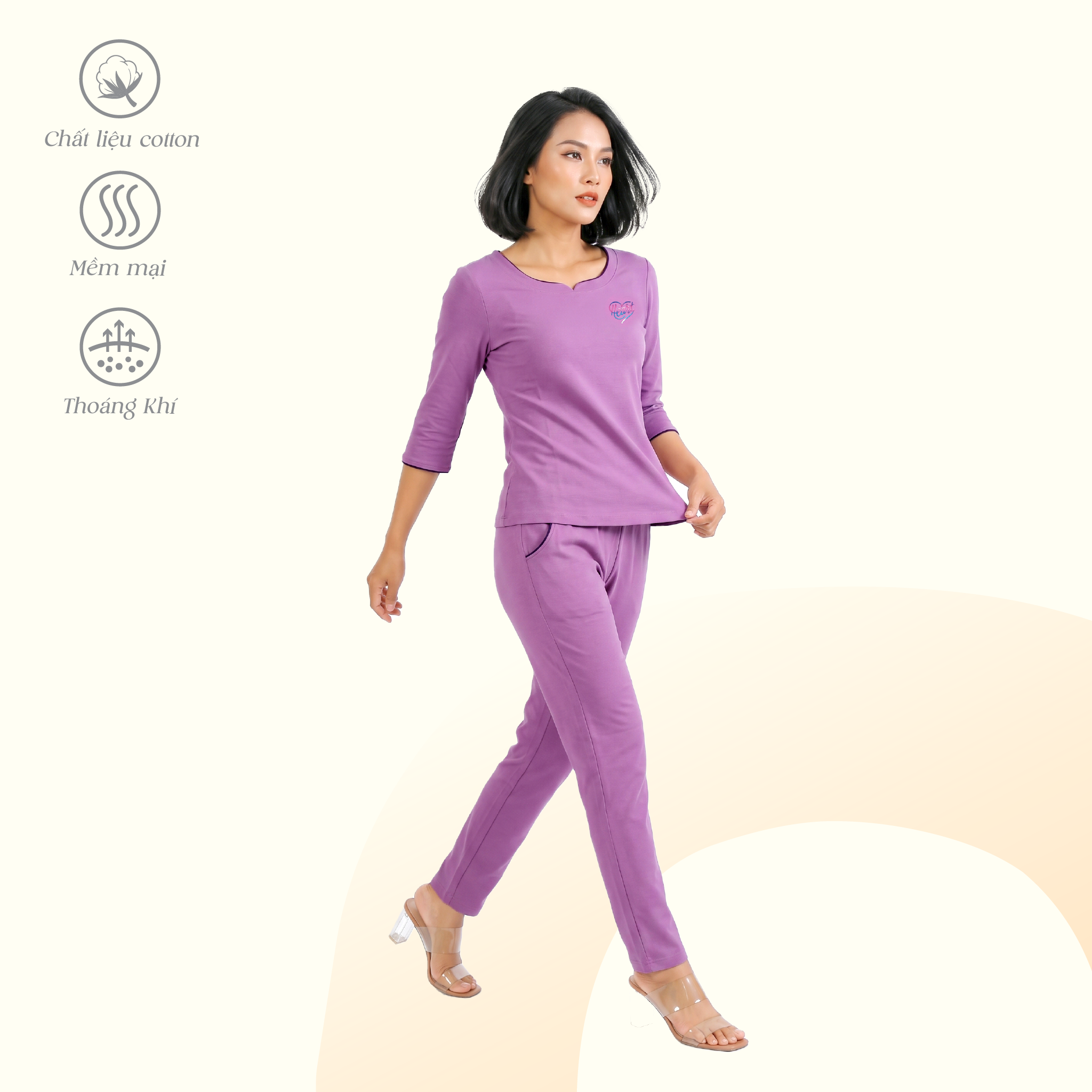 Set đồ bộ nữ kiểu quần dài tay lỡ chất cotton spandex co dãn 4 chiều mịm mát 023p 3415