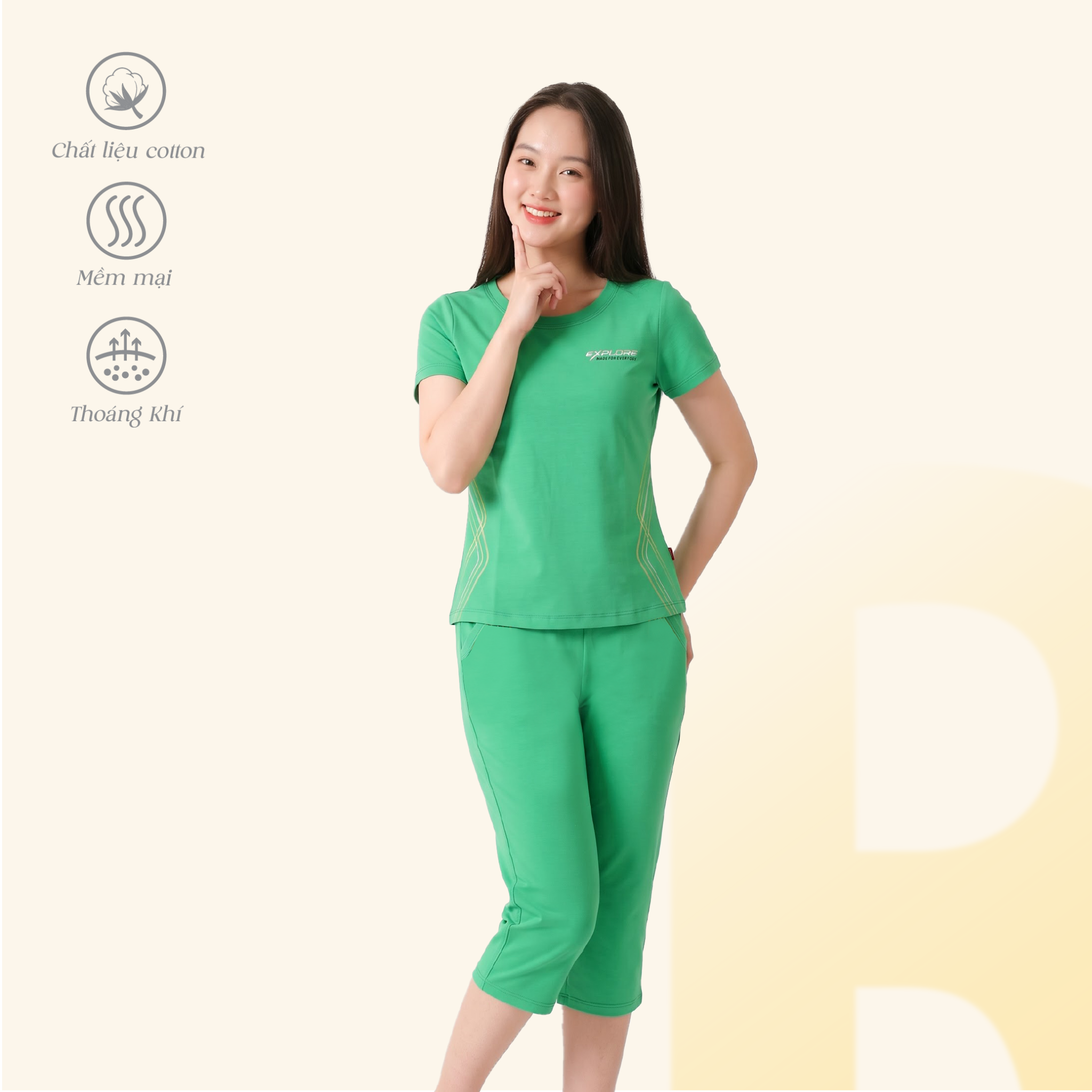 Set đồ bộ nữ kiểu quần lửng áo tay ngắn chất cotton siêu mát 024p 4326
