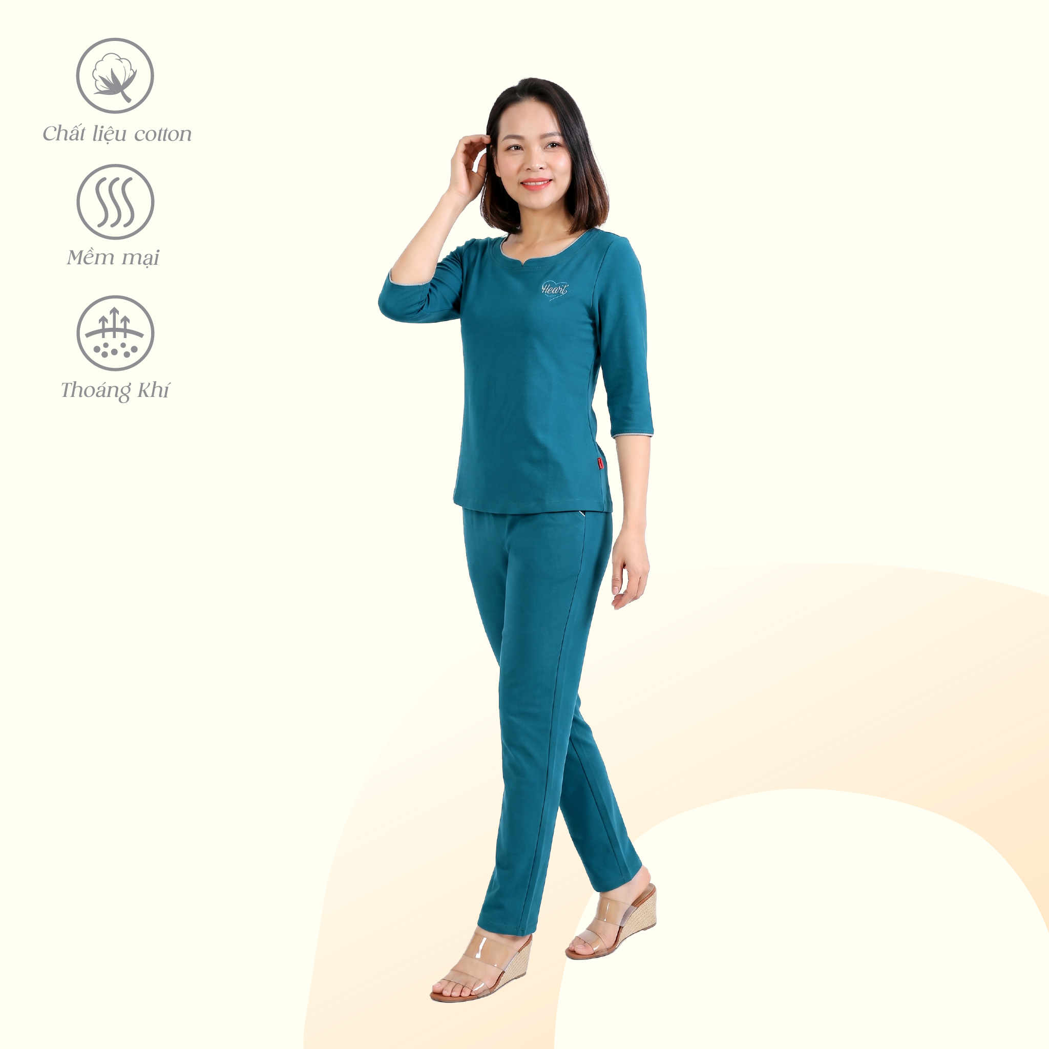 Set đồ bộ nữ kiểu quần dài tay lỡ chất cotton spandex co dãn 4 chiều mịm mát 023p 3415