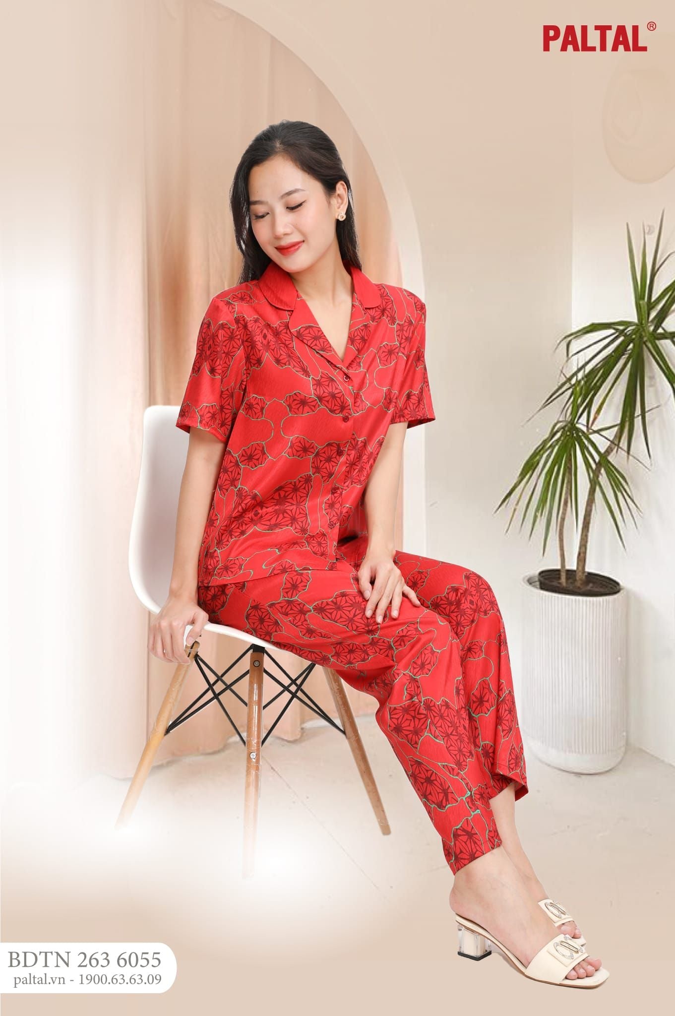Set đồ bộ nữ kiểu quần dài tay ngắn in hoa chất lụa nhung BDTN 263p 6055