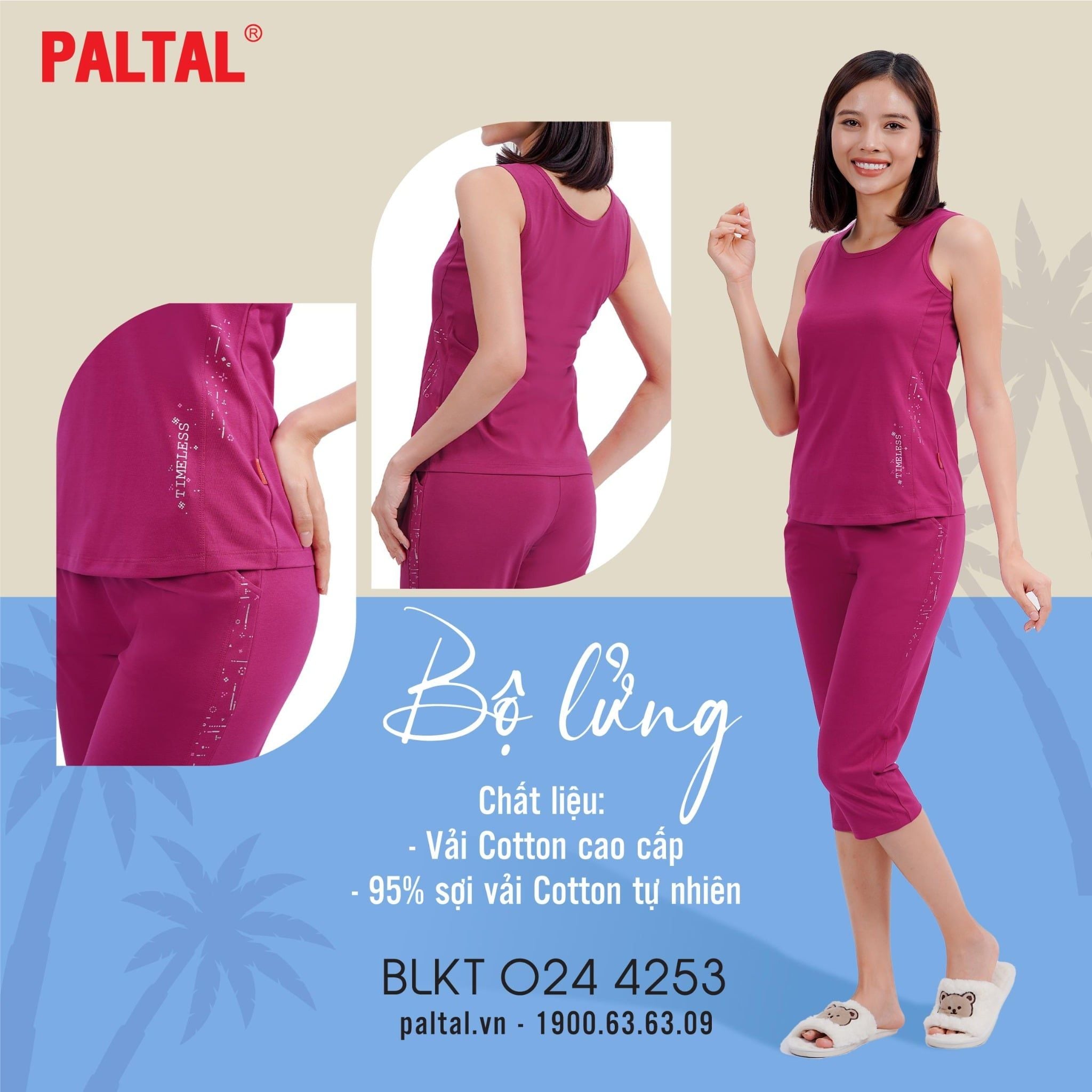 Set đồ bộ nữ kiểu quần lửng không tay chất cotton siêu mát 024p 4253