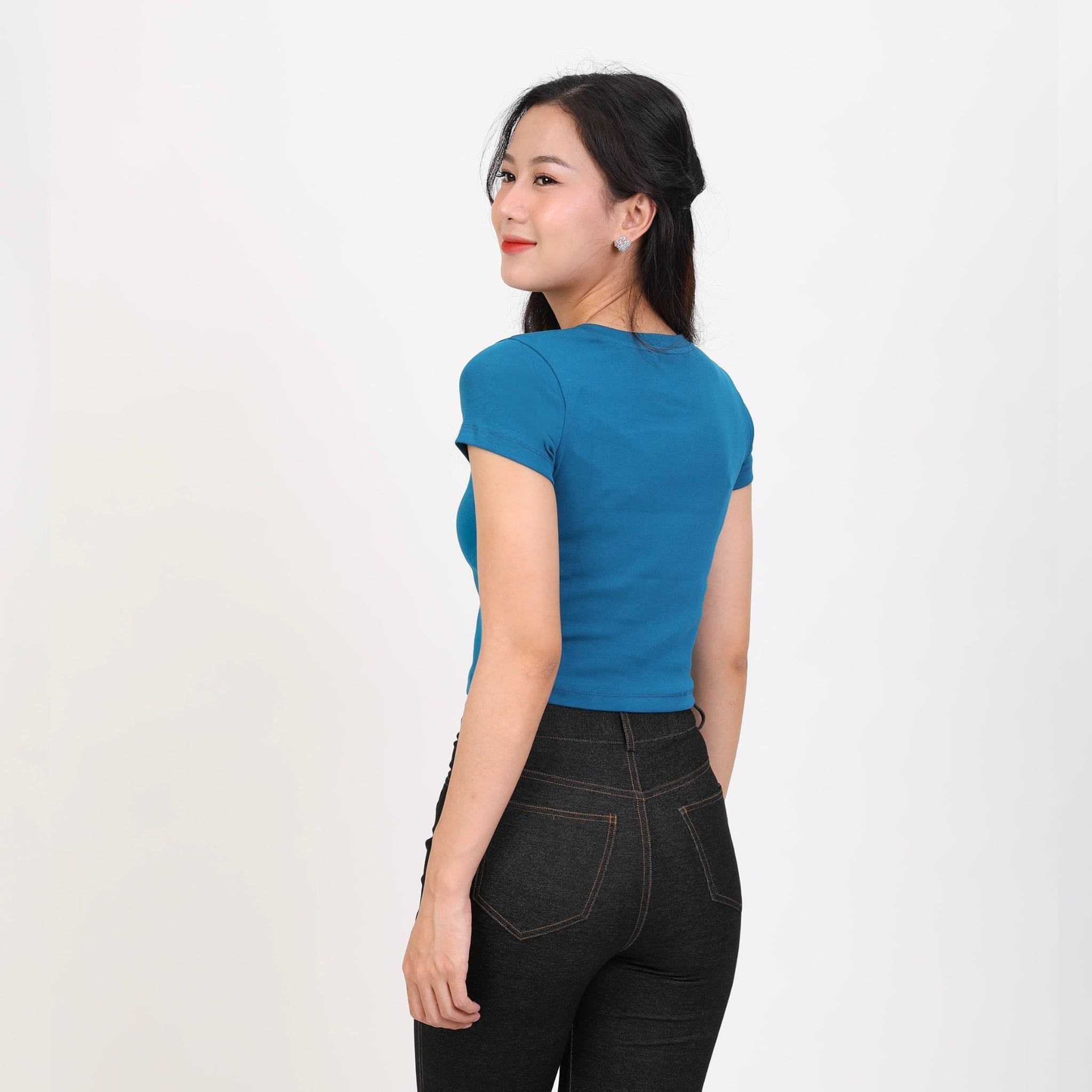 Áo thun nữ Croptop tay ngắn Cổ Tim chất rib chất cotton siêu mát 220p 0266
