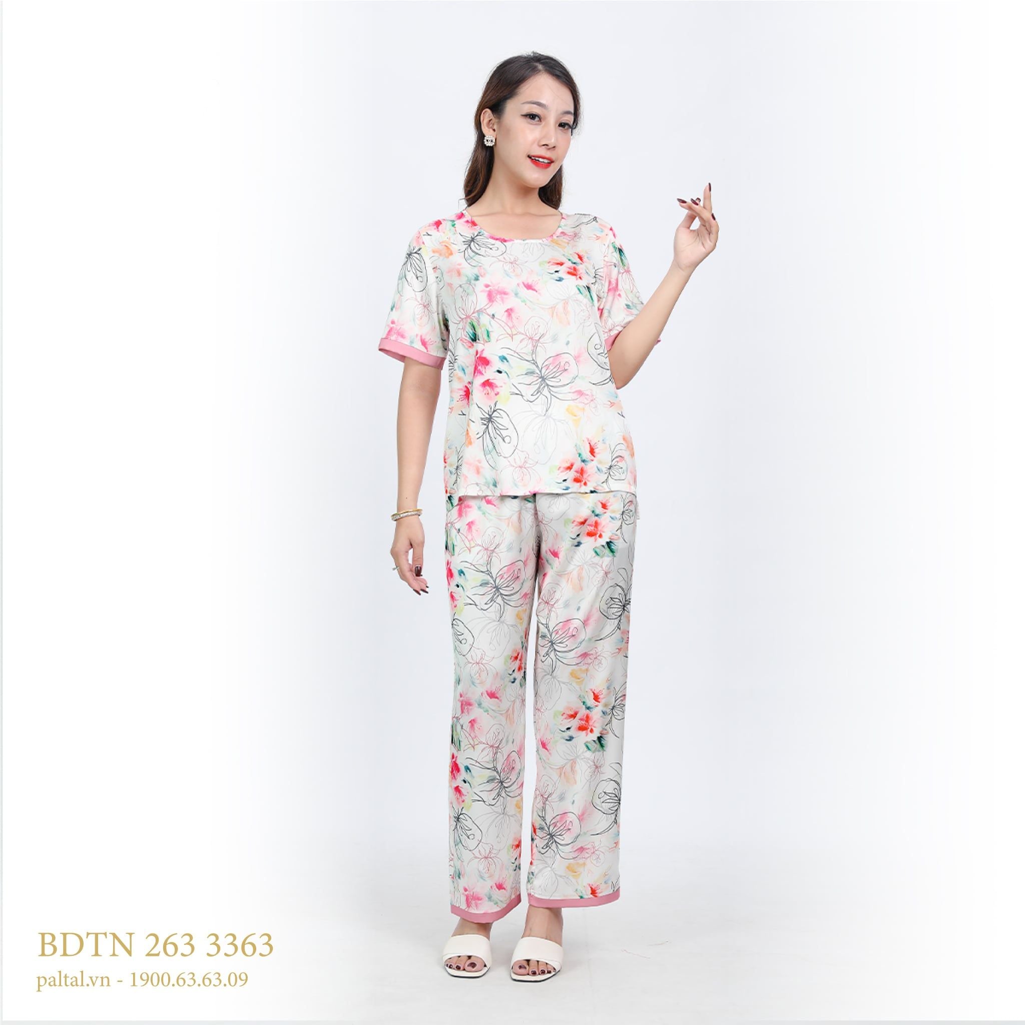 Set đồ bộ nữ kiểu quần dài tay ngắn chất lụa nhung 263p 3363