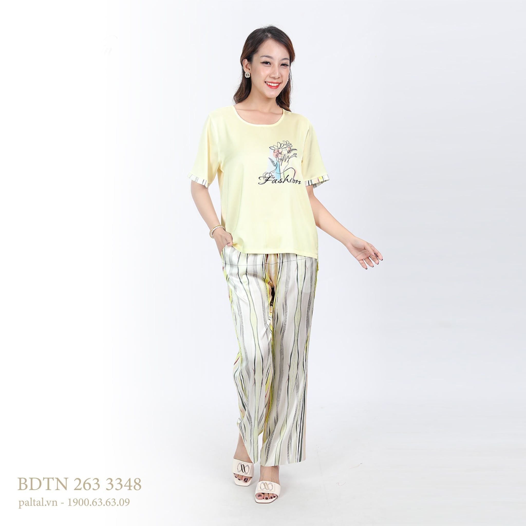 Set đồ bộ nữ kiểu quần dài tay ngắn chất lụa nhung 263p 3348
