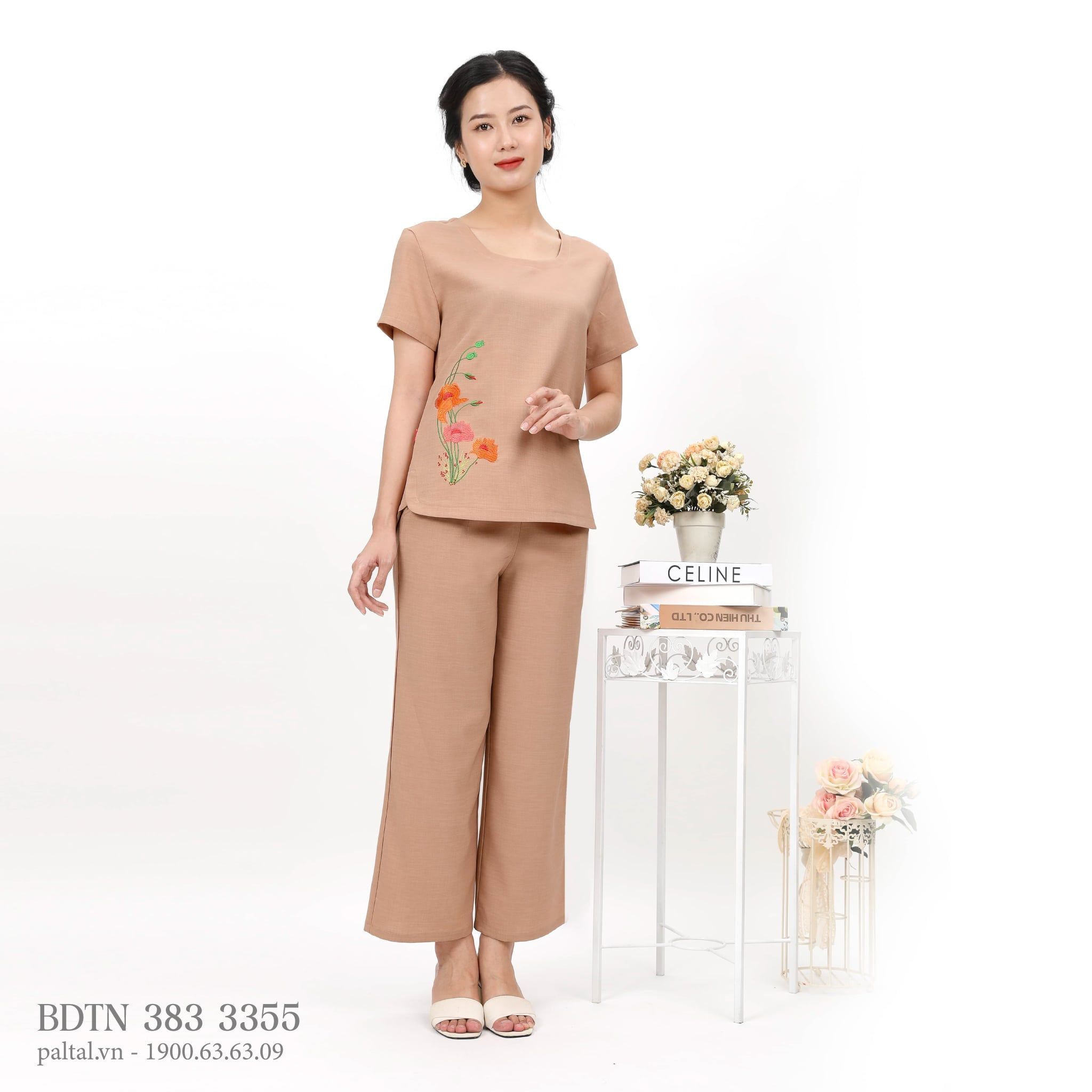 Set đồ bộ nữ kiểu quần dài tay ngắn Linen 383p 3355