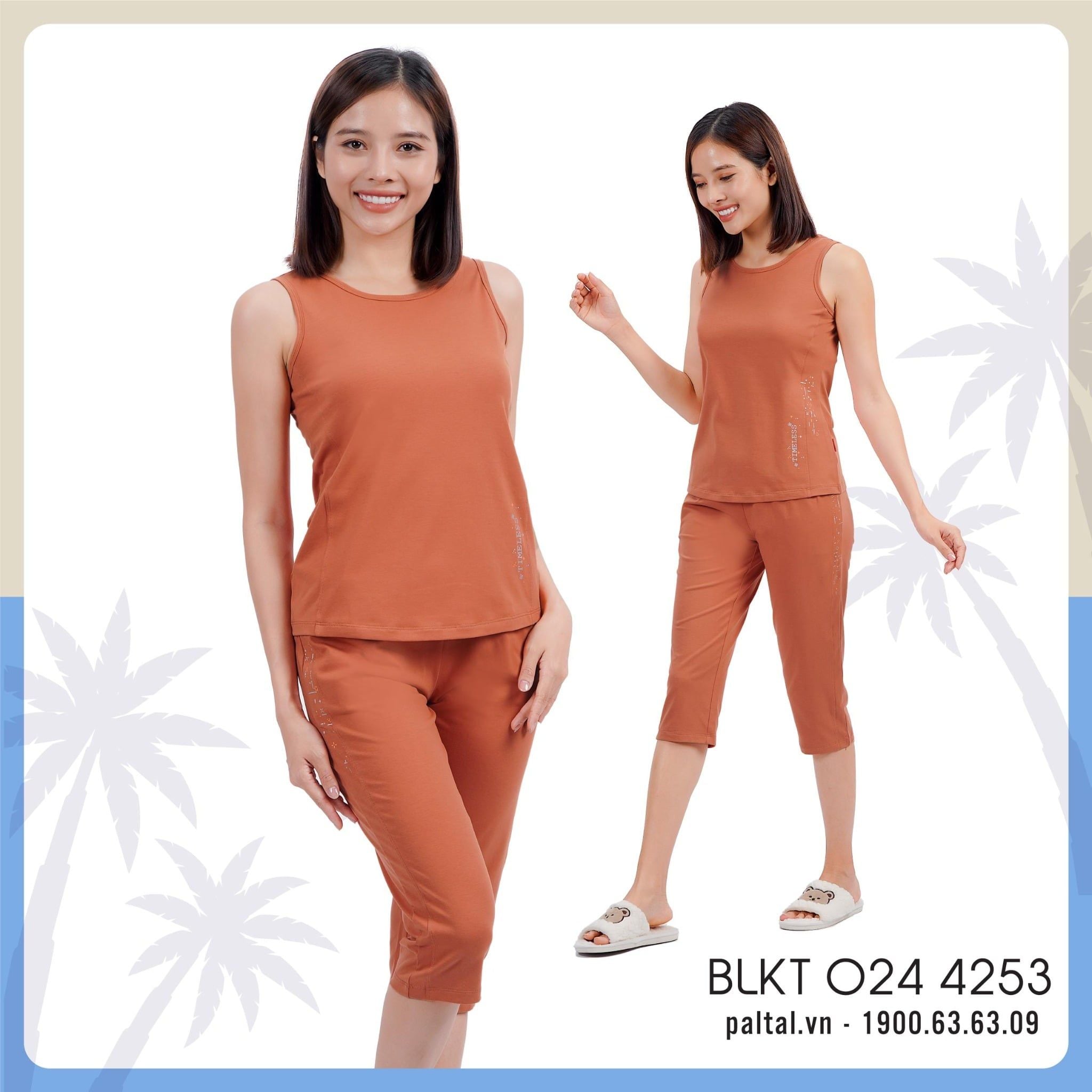 Set đồ bộ nữ kiểu quần lửng không tay chất cotton siêu mát 024p 4253