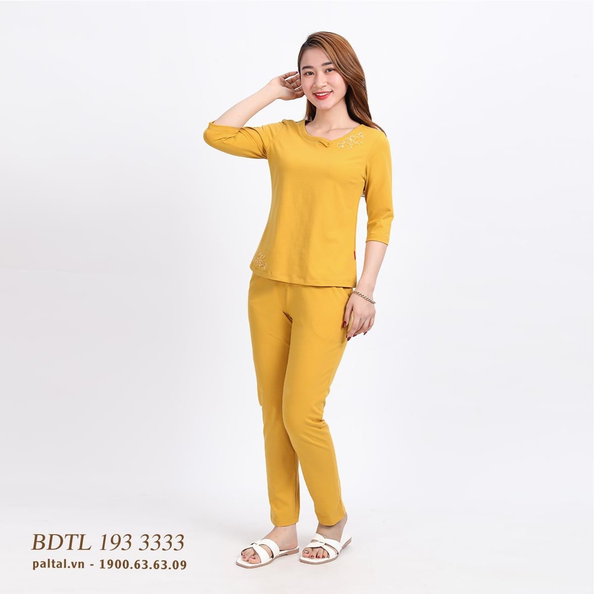 Set đồ bộ nữ kiểu quần dài tay lỡ cotton cvc mát 193p 3333