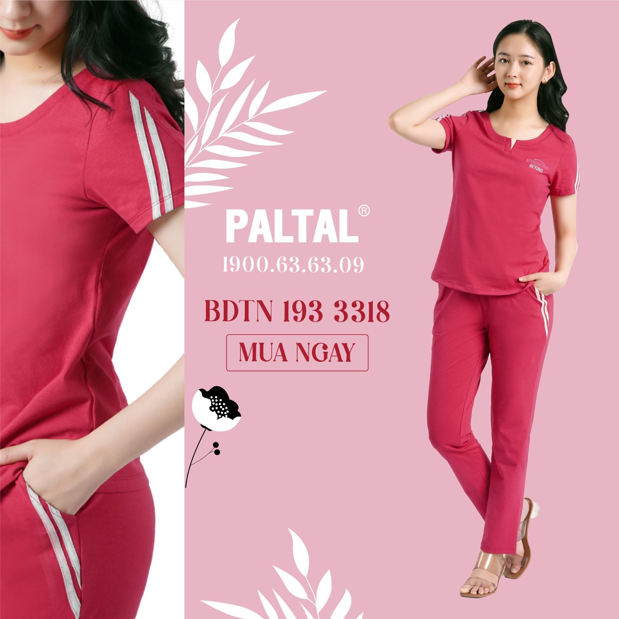 Set đồ bộ nữ kiểu quần dài tay ngắn cotton cvc mát 193p 3318