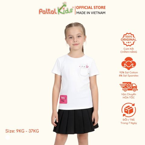 Áo Thun Cotton Mỹ Hình In Mèo Giả Túi Bé Gái Cao Cấp - 020 1375