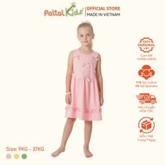 Đầm Dáng Xòe Tay Bản Đính Nơ Cotton Mỹ Bé Gái Cao Cấp - 02C 8033