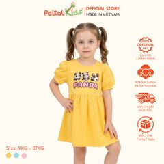 Đầm Babydoll Tay Phồng Cotton Mỹ Hình In Gấu Panda Bé Gái Cao Cấp - 02C 8034