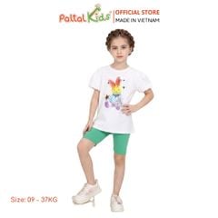 Đồ Bộ Lửng Cotton Mỹ Hình In Thỏ Cầu Vòng Bé Gái Cao Cấp - 024 7033